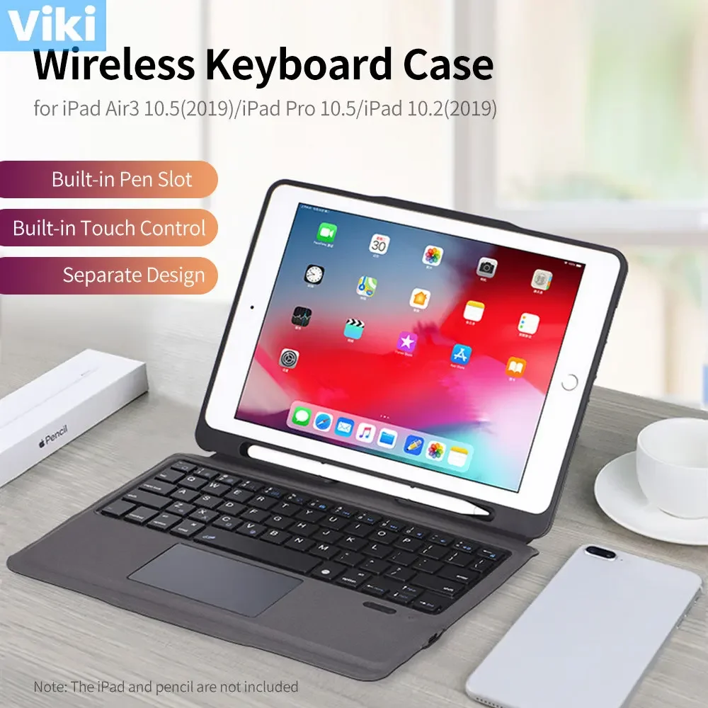 Tablet Protective Case with BT Wireless Keyboard Touch Pad Replacement for iPad Air3 10.5(2019)/iPad Pro 10.5/iPad 10.2(2019)