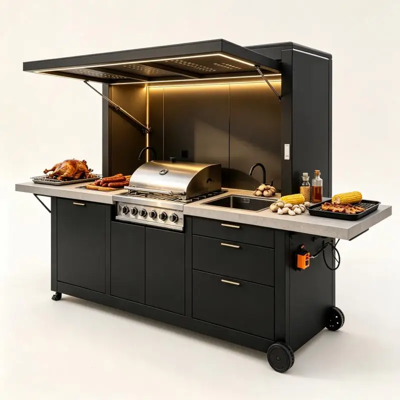 Outdoor Kitchen Premium Stainless Steel Modular BBQ Station Custom Size Built In Gas Burner For Terrace Deck