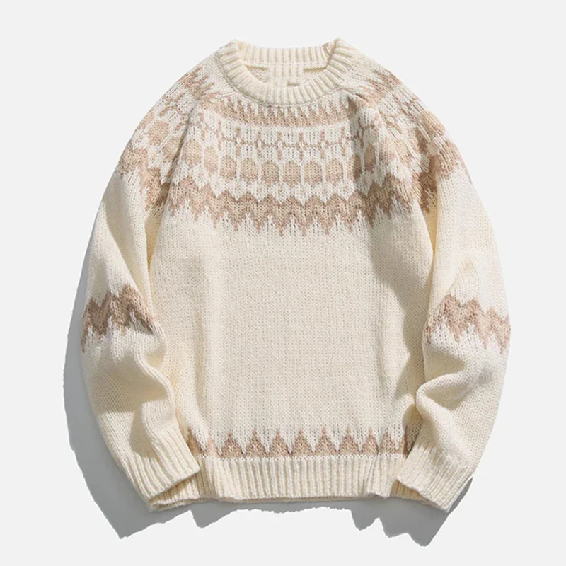 

2024 Autumn/Winter Ethnic Style New Casual Top Knitted Sweater Splicing Y2K Ethnic Clothing Sweater Top Warm Cartoon Sweater