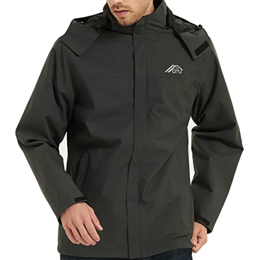 OTU Men's Lightweight Waterproof Hooded Rain Jacket Outdoor Raincoat Shell Jacket for Hiking Travel