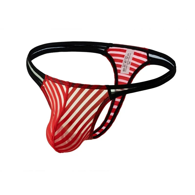 تنفس الأرداف الجوف ثونغ اللون مطابقة مخطط الرجال مثير الملابس الداخلية فائقة منخفضة صغيرة Tangas شفافة حزام رياضي الذكور #2