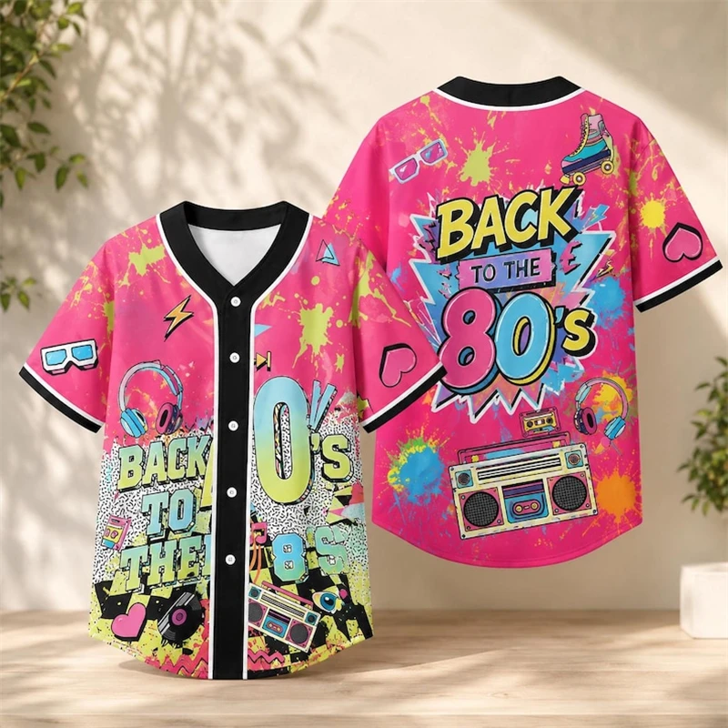 Vintage 90s Hip Hop Baseball Jersey Colorful Graffiti Print Short Sleeve Uniform Outdoor Gatherings Retro Themed Events Shirts