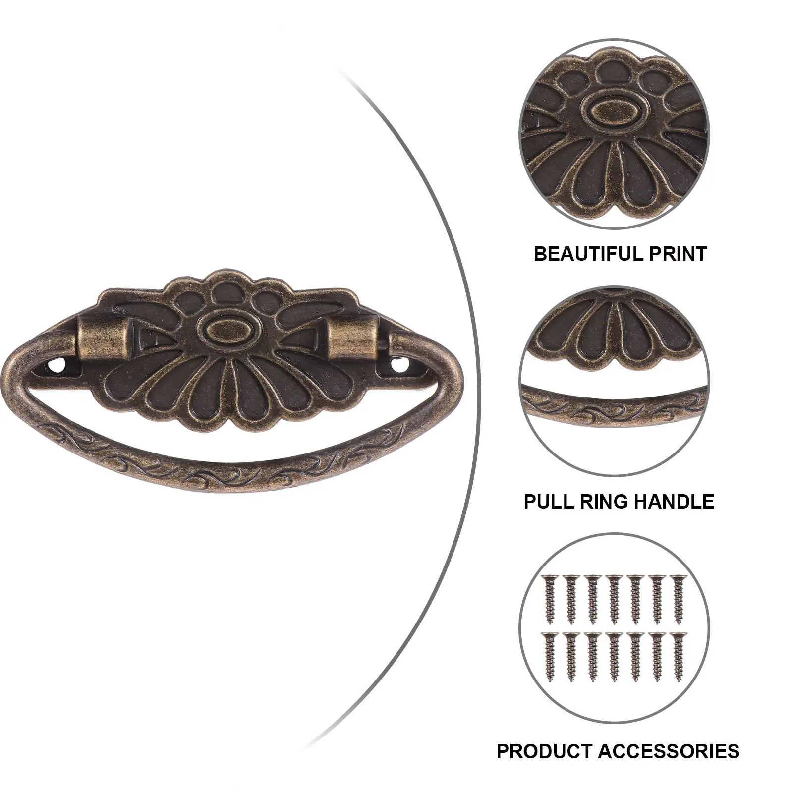 

4Pcs Wardrobe Pull Alloy Drawer Handle Retro Style Strong Build for Cabinet Cupboard Dresser Drawer Ring Handle Home Furniture