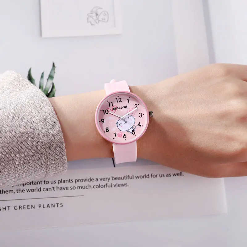 Cartoon Candycat Soft Silicone Strap Children Watch Girl Gift Waterproof Students Clock 3D Cat Kids Watches for Boys Girls Gifts