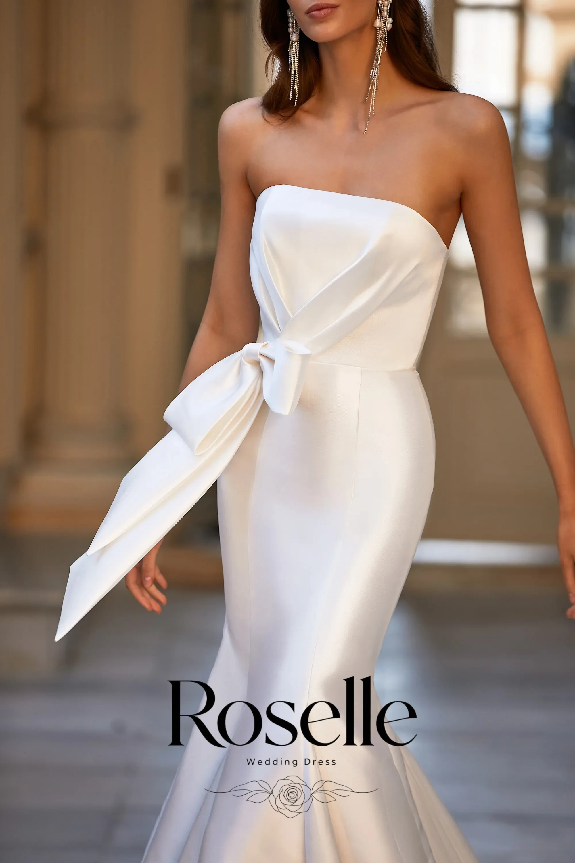 ROSELLE Strapless Sleeveless Bow Mermiad Elegant Wedding Dress Detachable Off Shoulder 2026 Bridal Customized свадебное платье