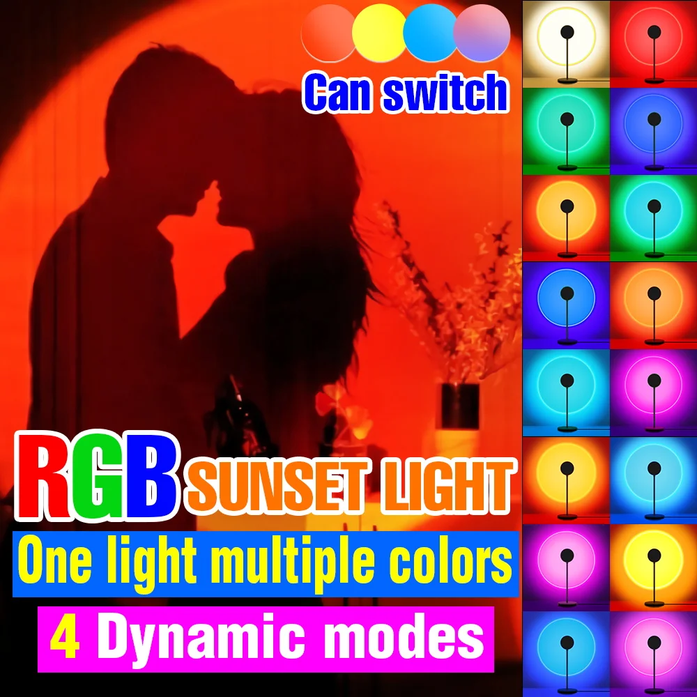 LED Sunset Lamp USB Projector RGB Atmosphere Rainbow Light Neon Background Mood Lamp Room Night Light Dimmable Led Nightlights