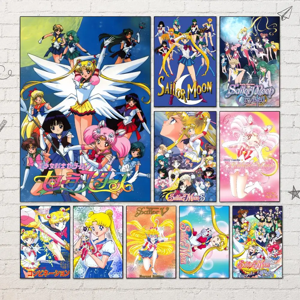Anime S-Sailor Moon Poster PP Self-Adhesive Waterproof Wall Decor for Bedroom,Living Room,Dorm,Bar Aesthetic Decor Gift