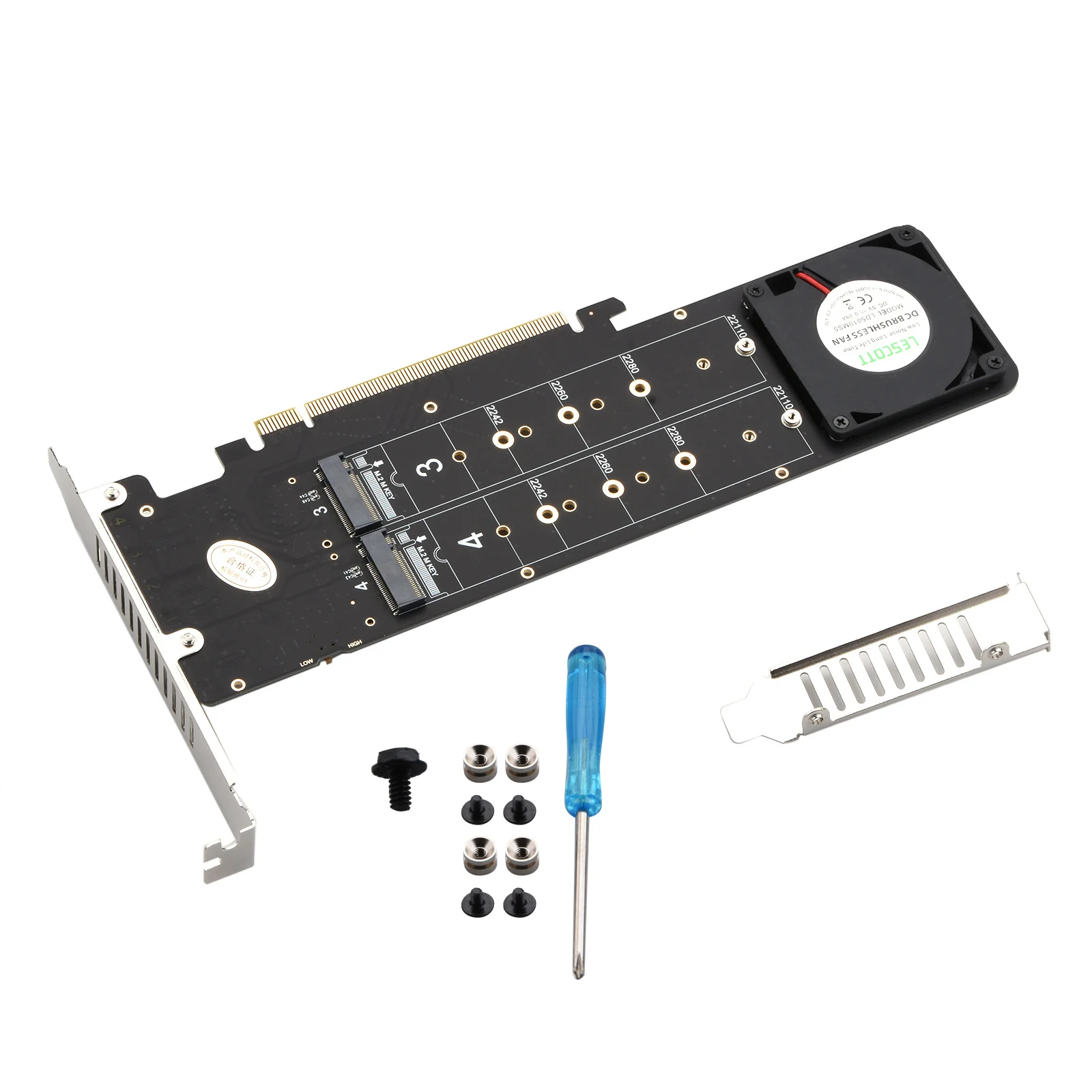 M.2 NVMe SSD 22110 Expansion Card NVMe PCIe RAID Adapter 4 Port NVME M KEY SSD To PCI-E 4.0 X16 Converter Card with Fans