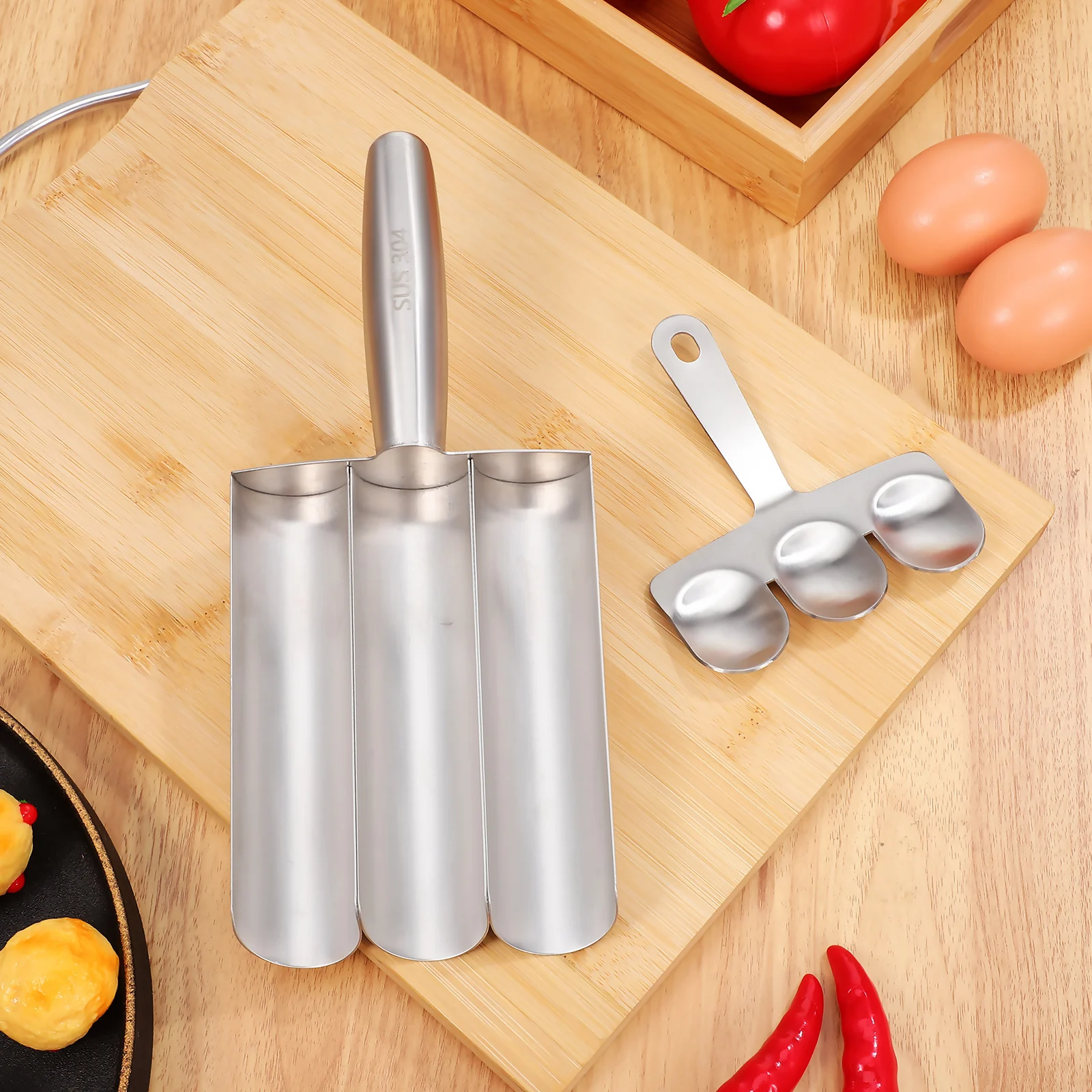 

Meatball Maker Mold Stainless Steel Triple Row Shaping Tool Silver Easy Clean Kitchen Gadgets Meatballs Scoop Round Cooking