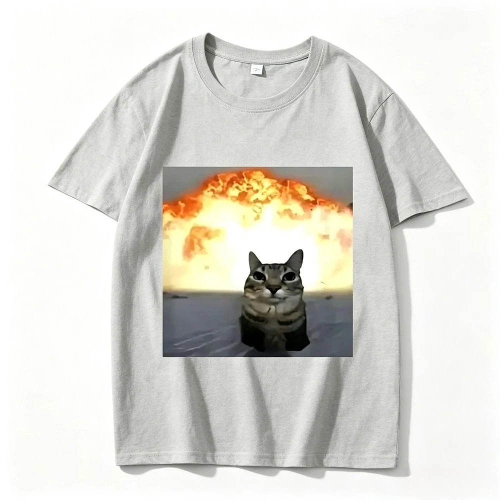 Retro Funny Ibuprofen Meme Cat Explosion Graphic T Shirt 100% Cotton Y2K Short Sleeve Tee Unisex Summer Fashion Casual Tops