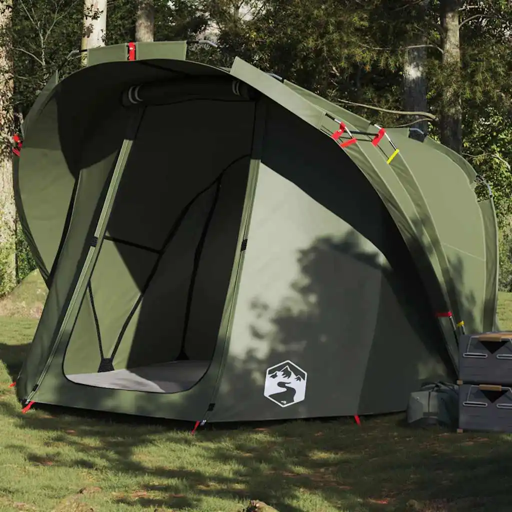 Angeltent für 4 Personen, olivgrün, wasserdicht, tragbares, faltbares Campingzelt für Familien, UV-Schutz-Vordach