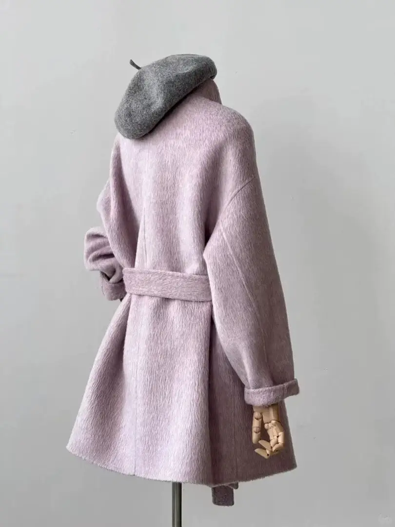 2025 Fashionable Women's Woolen Overcoat Loose Fit Round Neck Multi-Color Autumn/Winter Double-Sided Wool