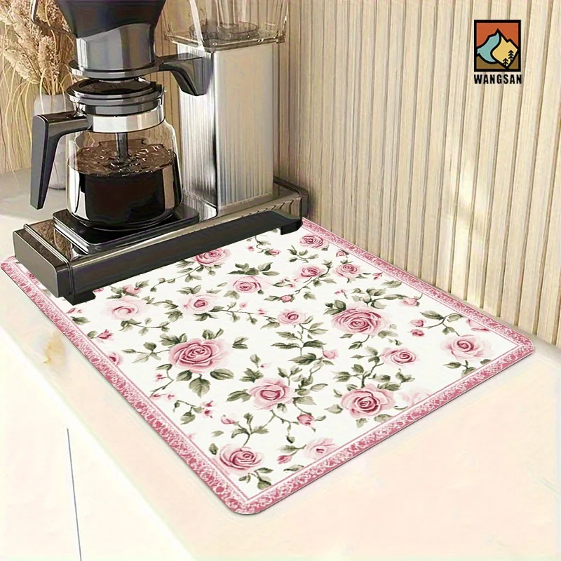 VIKAMA Floral Dish Mat, Coffee Machine Mat, Washing Machine Mat, Table Mat Suitable for Kitchen, Dining Room, Living Room