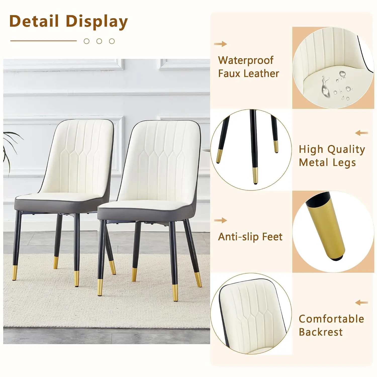 Round Dining Table Set for 4, 45''Marble Grain Dining Room Table Set for 4 with Upholstered Chairs, Modern Dinner Table image 5