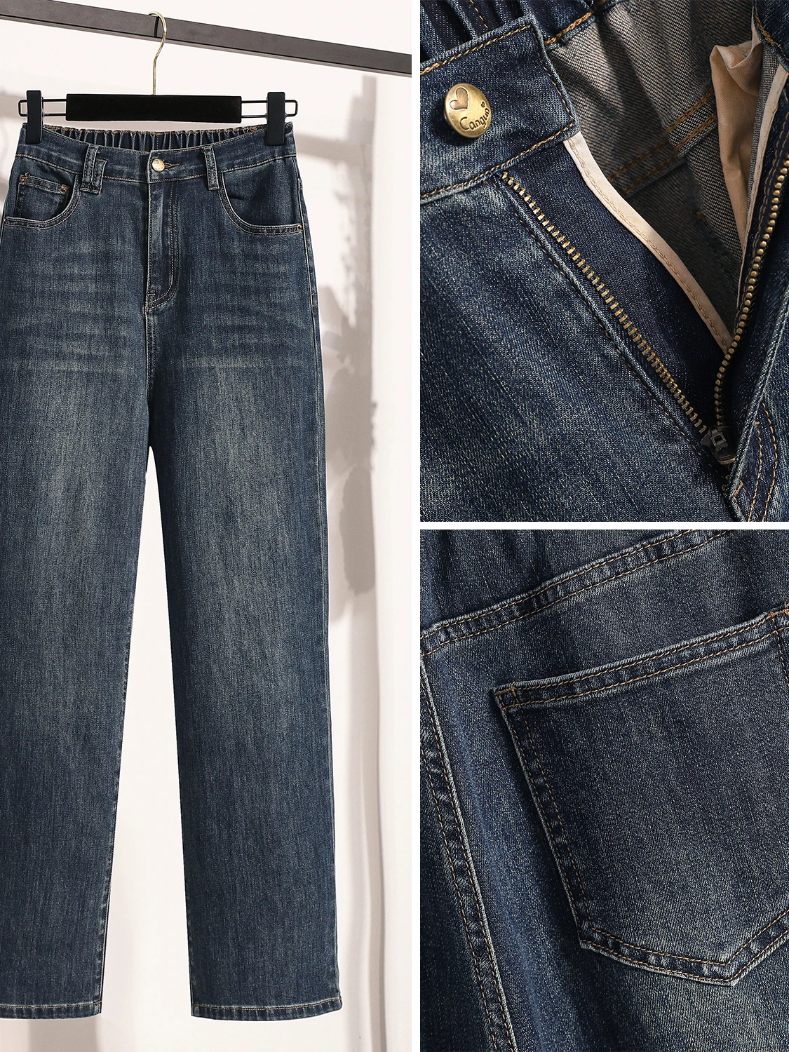 Authentic Fall Straight Leg Jeans Women plus Size High Waist Slim Fit Narrow Version Wide Leg Pants Casual Cotton Blend