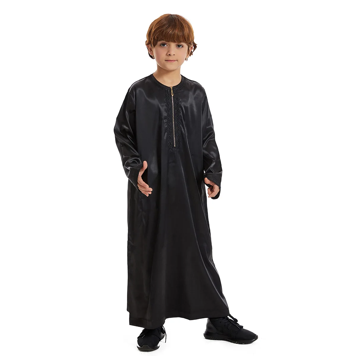 Uslim Kids Boys Jubba Thobe Robe Arabische Islamitische Midden-Oostelijke Tiener Rits Lange Mouw Gewaden Ramadan Daffah Dishdasha Kleding