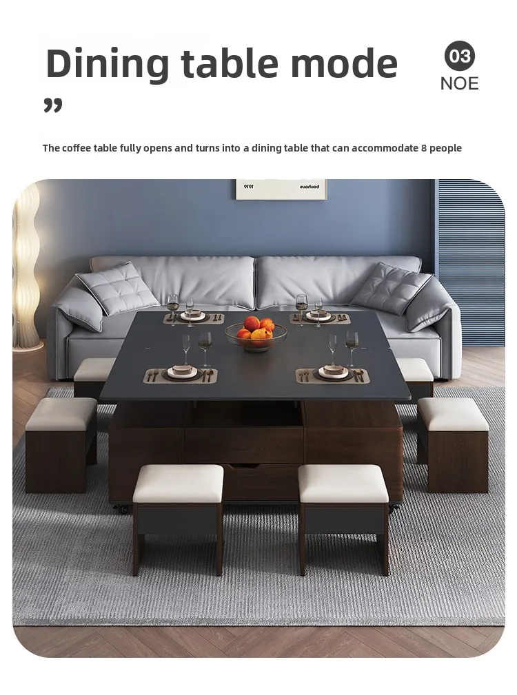 YJQ coffee table living room household solid wood slate movable multi-function, high-end lifting dining table
