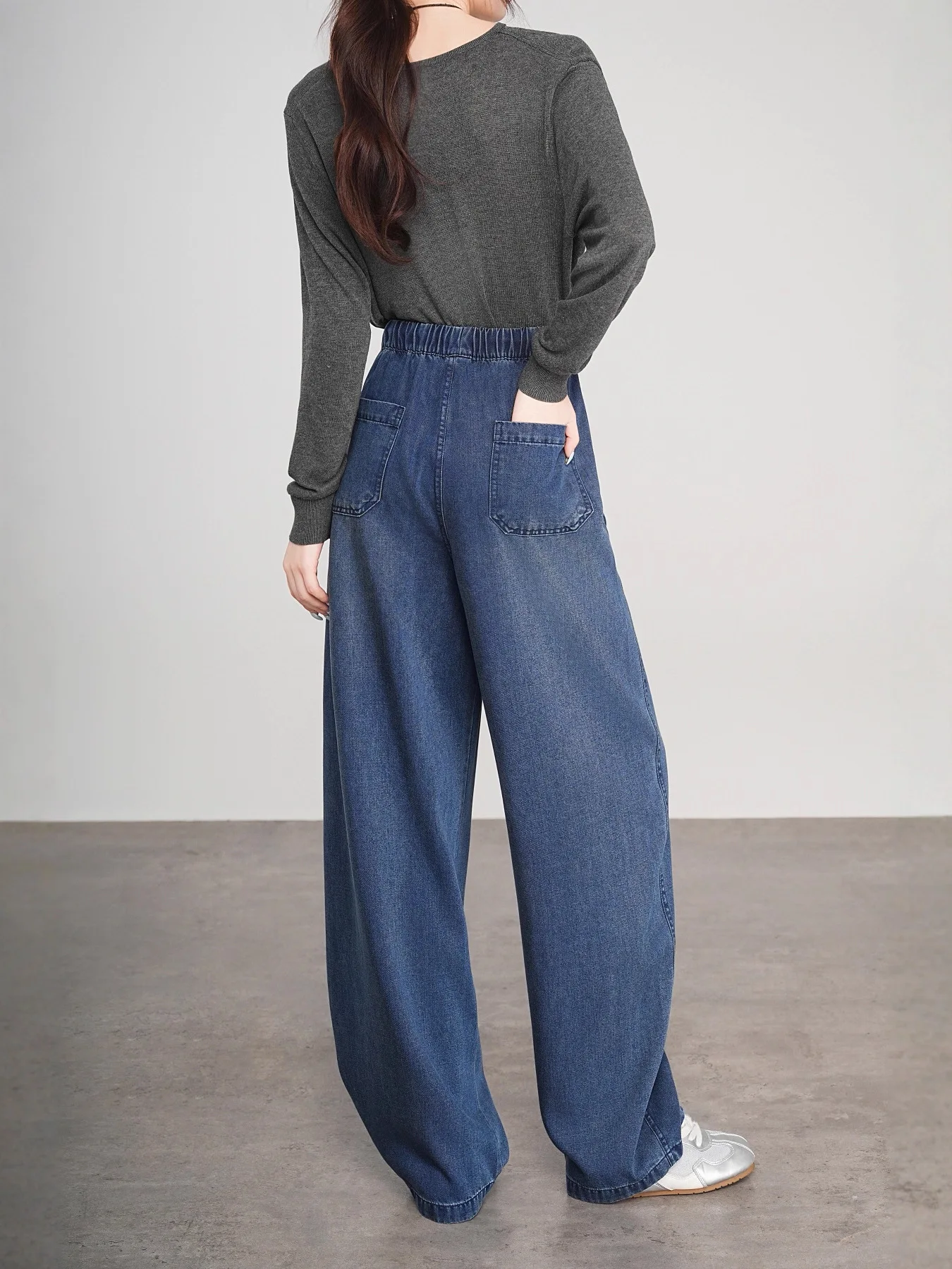 Damskie jeansy w stylu francuskim, nowy retro, z elastyczną talią na sznurku, luźne spodnie dżinsowe w kolorze niebieskim, jesienne, codzienne, modne, proste spodnie.