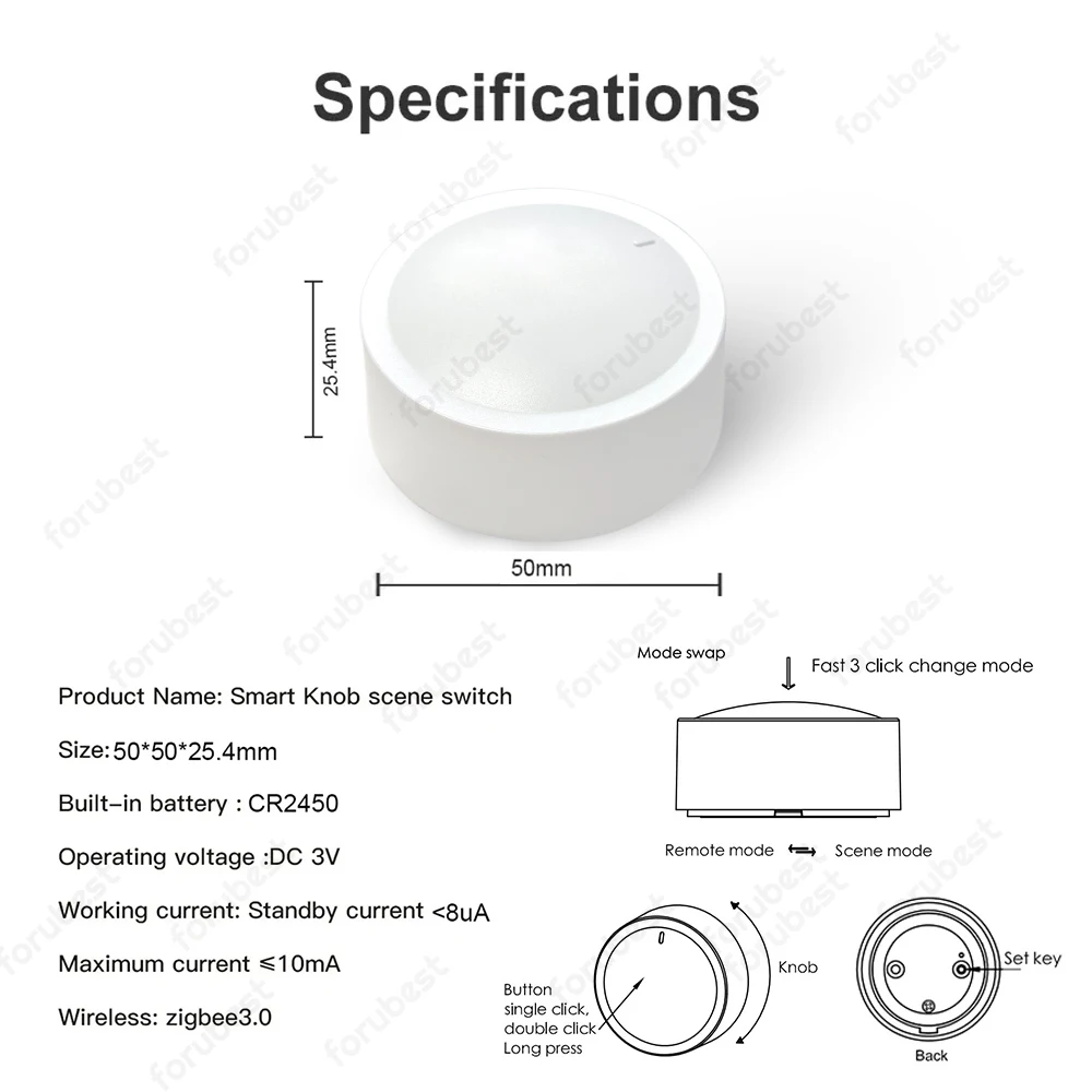 Imagem -02 - Zigbee Smart Knob Switch Ligação Inteligente Interruptor de Cena sem Fio Dimmer Remoto Controlador para Tuya Vida Inteligente Automação 3.0