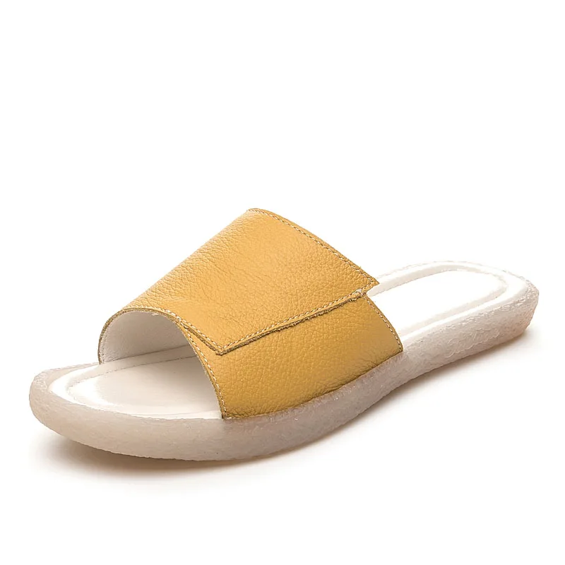 DRKANOL Concise Genuine Leather Slippers Women Summer Sandals Shoes Comfort Slip On Open Toe Outside Versatile Casual Slides