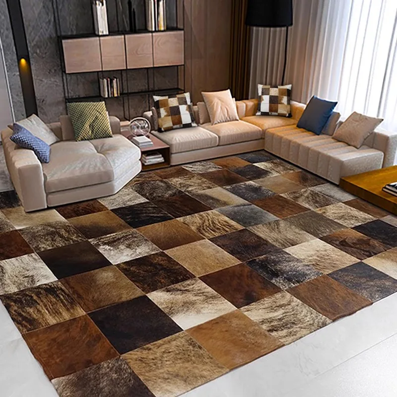 

American Natural Cowhide Luxury Living Room Carpet Sofa Bed Area Rugs Bedroom Large Real Cow Leather Rug Customize Anti-Slip Mat