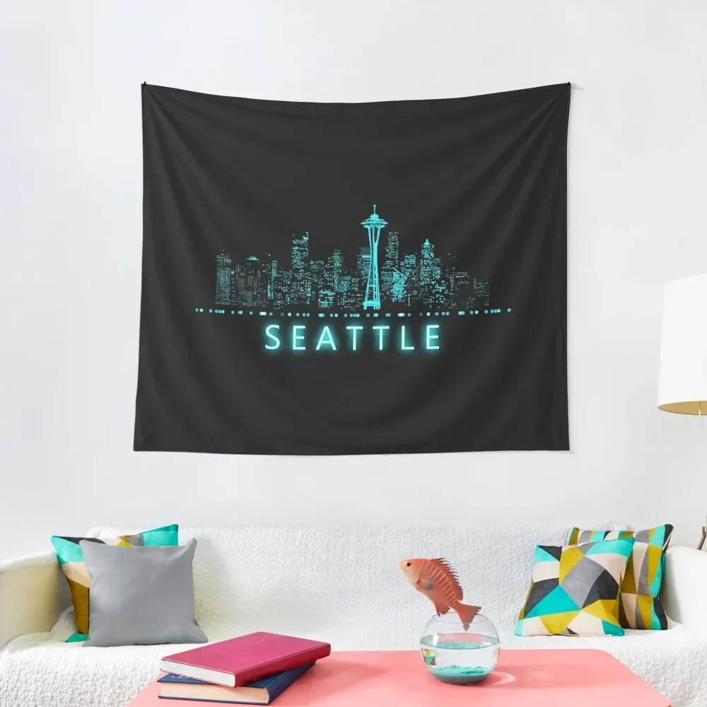 Digital Cityscape: Seattle, Washington Tapestry Custom Christmas Decoration Decorative Paintings Room Decor Tapestry