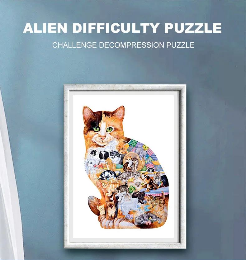 Wooden Animal Puzzles Jigsaw for Adults Unique Cute Cats Puzzle DIY Holiday Gift Interactive Games Educational Toys for Kids