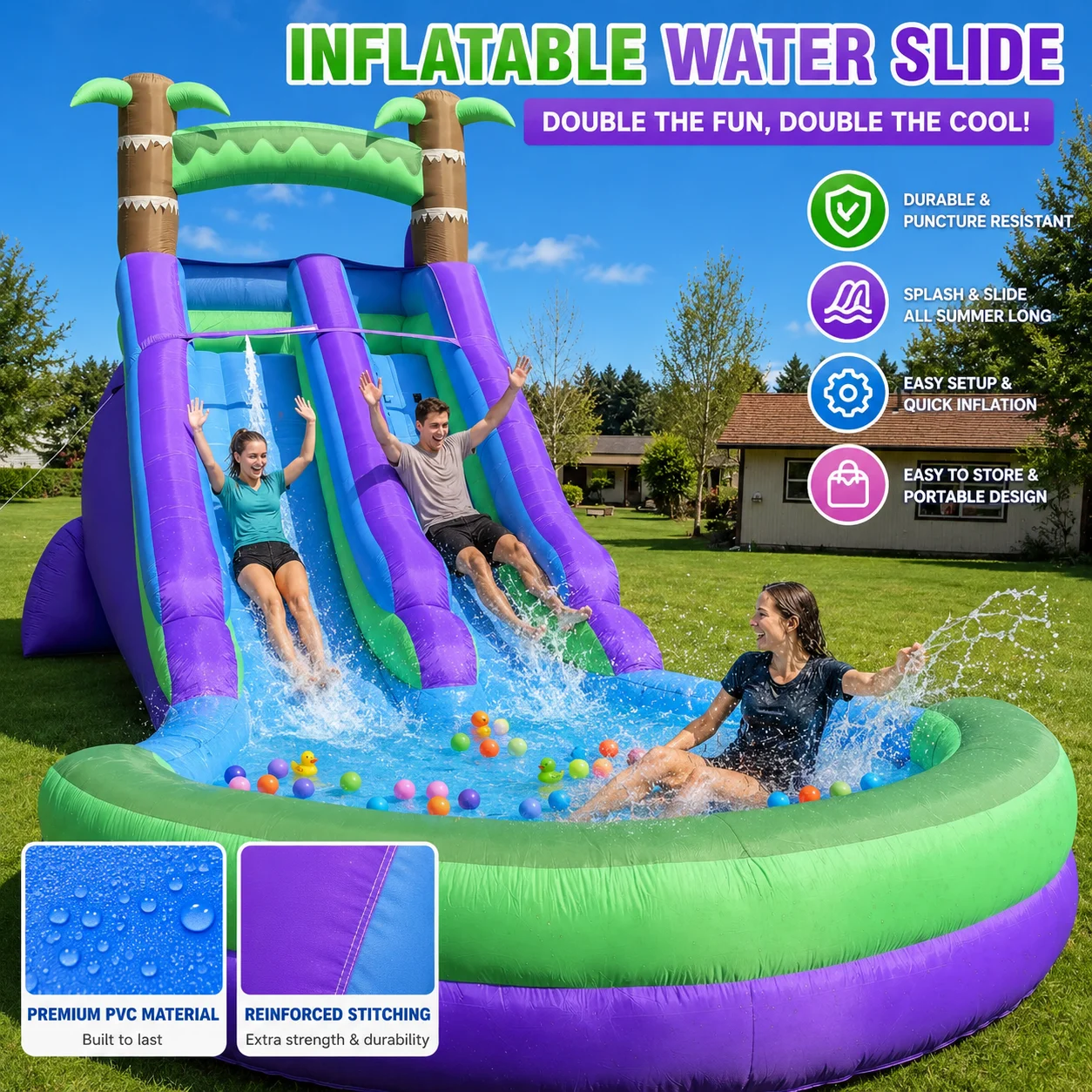 

Tropical Rainforest Oxford Water Slide for Summer Parties Backyard Splashes Cooling Games Family Outdoor Inflatable Fun