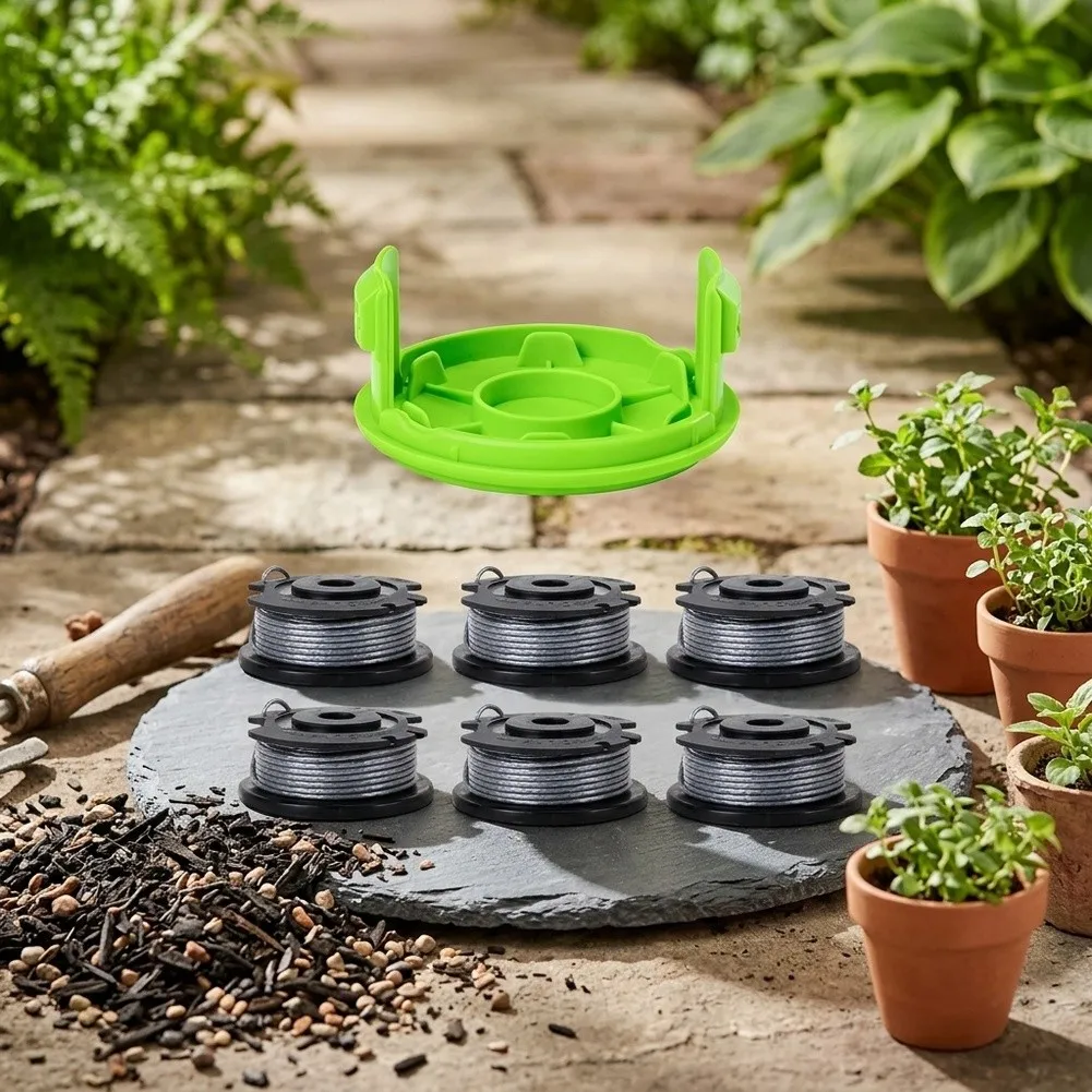 2026 Compatible With for greenworks- 0.065 Inch String Trimmer Spools 6 Pack Plus Cover Quick Load- Replacement For Yard Garden