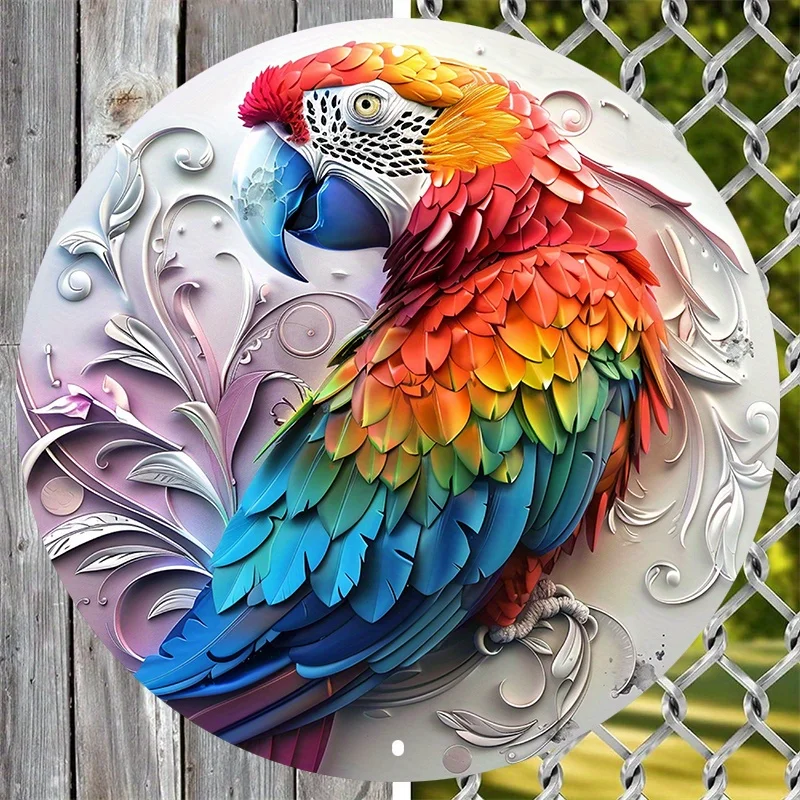 

Aluminum Metal Parrot Pet Decorative Sign, Perfect for Dormitory Decoration or Valentine's Day Gift, Circular Wreath Design