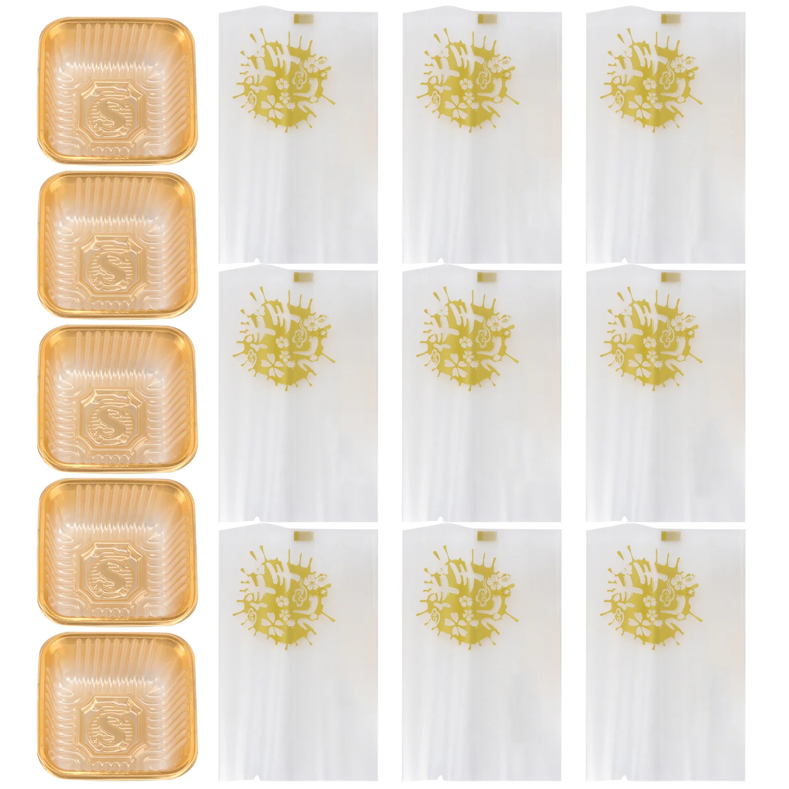 

100Sets Moon Cake Packing Box Food Grade Plastic Festival Dessert Holder Box Moon Cake Sealing Bag Party Supplies