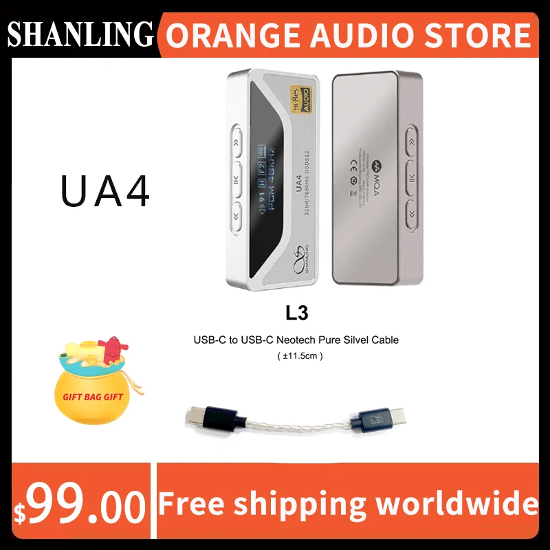 

SHANLING UA4 MQA Portable USB DAC AMP Headphone Amplifier Hi-Res Audio ES9069Q 2* RT6863 chips PCM768 DSD512 3.5/4.4mm Output