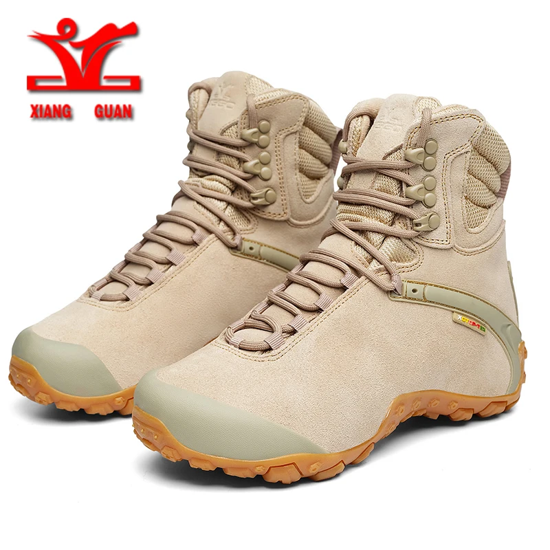 XIANGGUAN Men\'s Sports Tactical Boots Outdoor High Top Hiking Shoes Wear-Resistant Camping Sneakers Waterproof Women Footwear