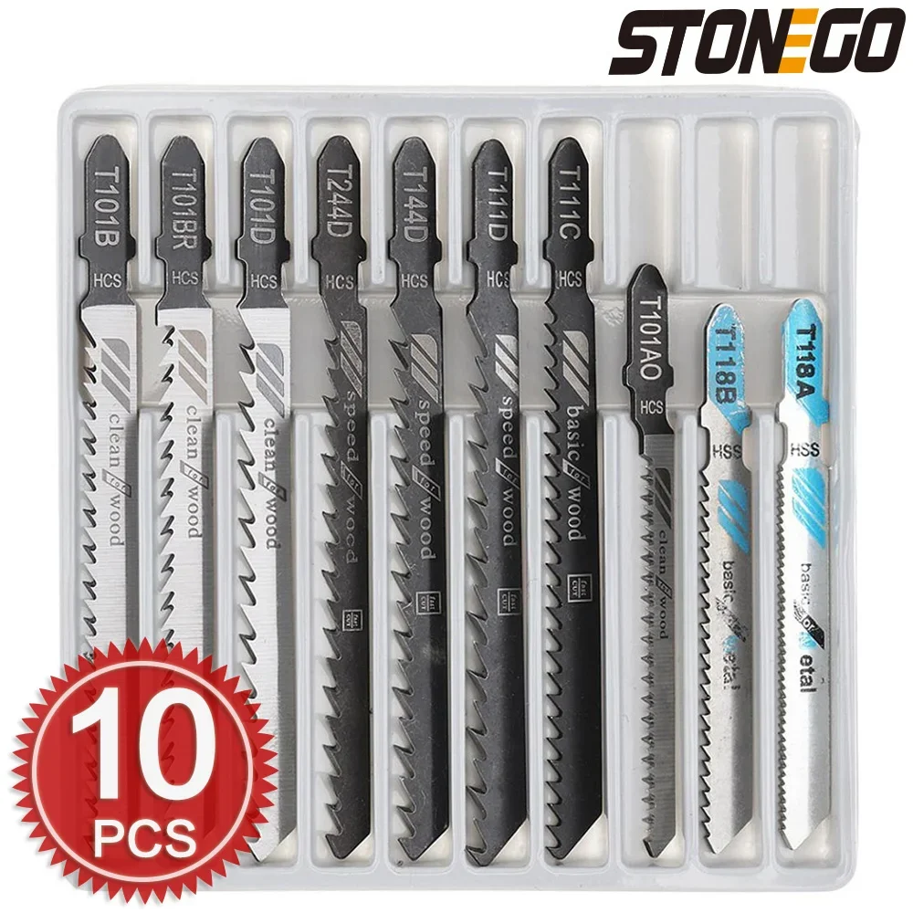 

STONEGO 10PCS Jigsaw Blade Set Metal Steel Jigsaw Blade Set Fitting For Plastic Woodworking Tools Combination Reciprocating Saw