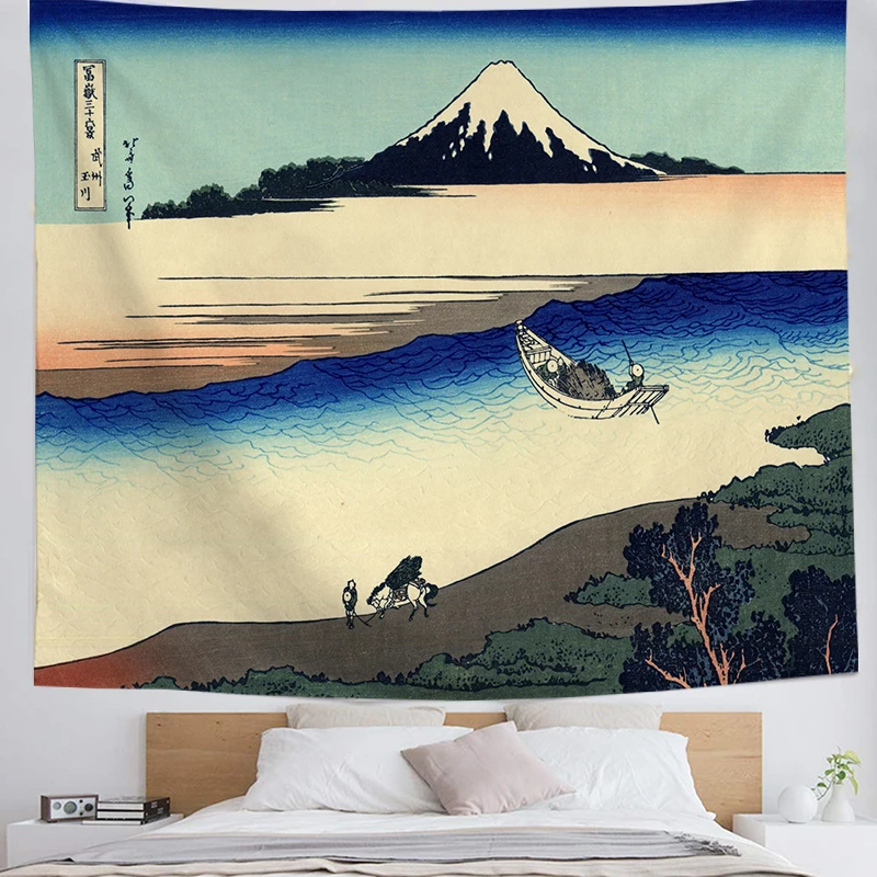 Tapestry Retro Japanese Print Wall Hanging Beautiful Ukiyo-e Kanagawa Landscape Living Room Bedroom Sofa   Home Decor