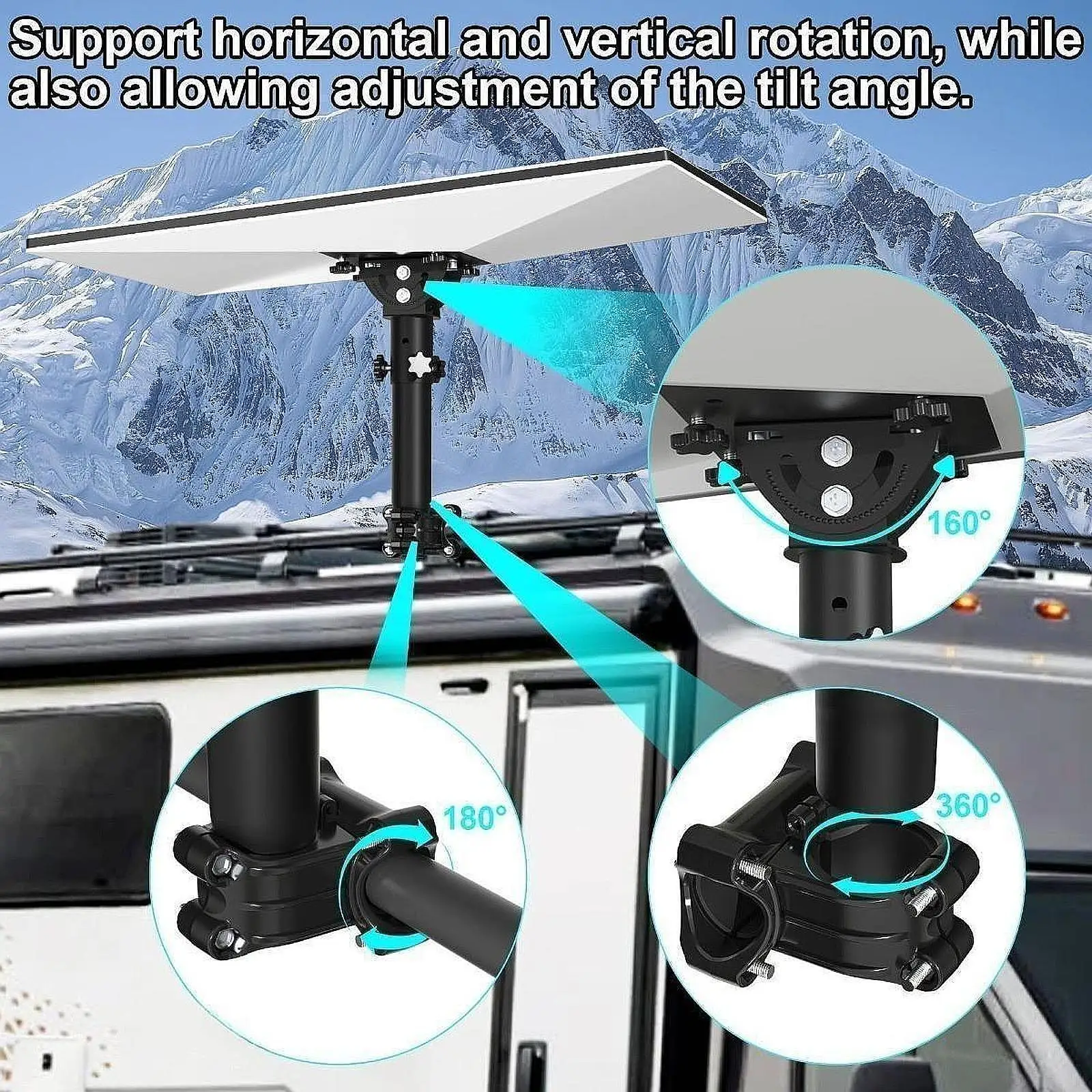 

RV Roof Mount for Starlink Support Fixing Metal Mounting Pole Clamp Mount Bracket for Campers Hiking Travel Ladders Outside