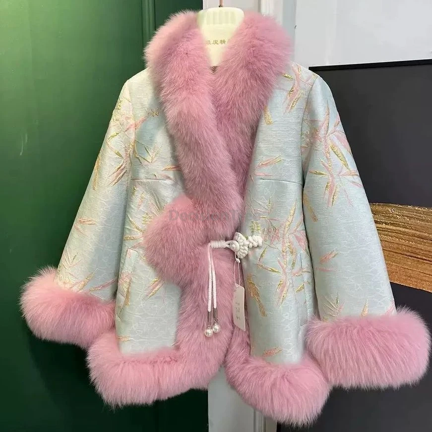 معطف بدلة تانغ على الطراز الصيني القديم لعام 2025 معطف شتوي دافئ من فرو الثعلب المقلد سترة نسائية متعددة الاستخدامات بمزاج شبابي #5
