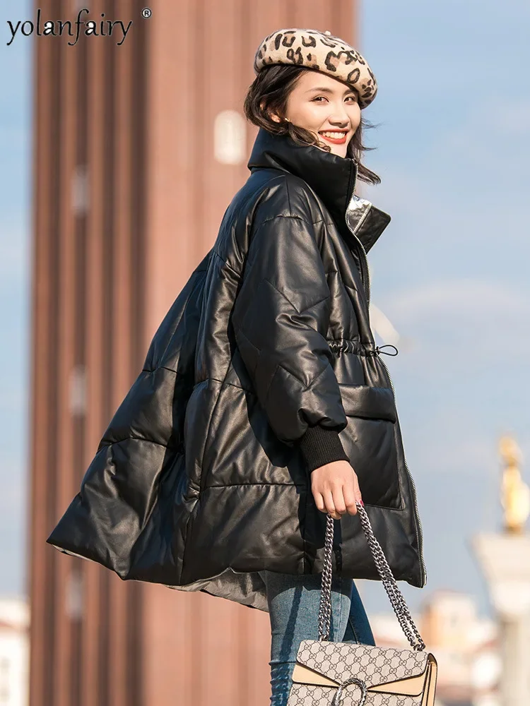 YOLANFAIRY Winter Genuine Leather Down Coat Women's Sheepskin Coats Women Medium Long Loose Fashion Natural Leather Clothes