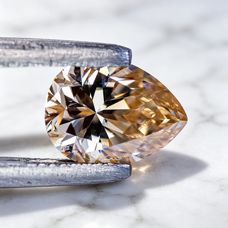 Moissanit-Stein in Birnenform, Natürlicher Champagner-Edelstein für Schmuckherstellung, Besteht Diamanttester mit Zertifikat – Detail 5