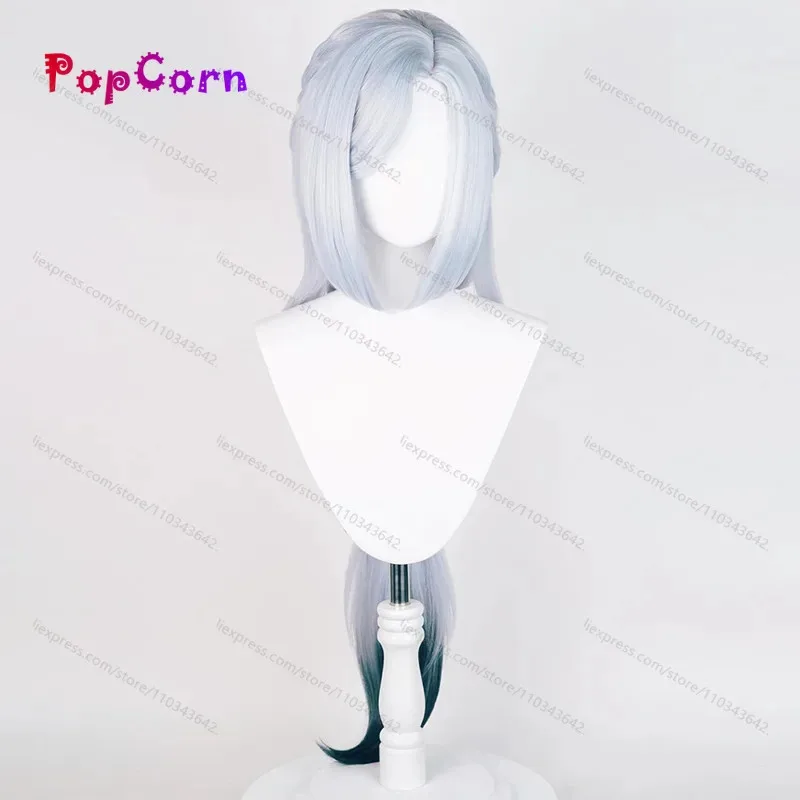 2025 فانوس طقوس ShenHe Frostflower الندى 100 سنتيمتر طويل الفضة الأزرق التدرج شعر مستعار تأثيري أنيمي مقاومة للحرارة الاصطناعية