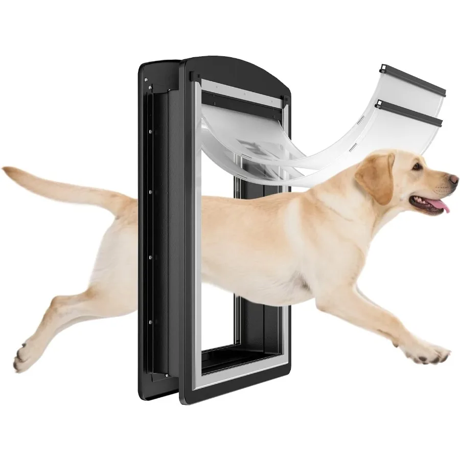 MAVRICFLEX Большая дверь для собак для дверей Рама из нержавеющей стали Устойчивые к атмосферным воздействиям Двойные мягкие клапаны 2-раздвижные панели из АБС-пластика для дома