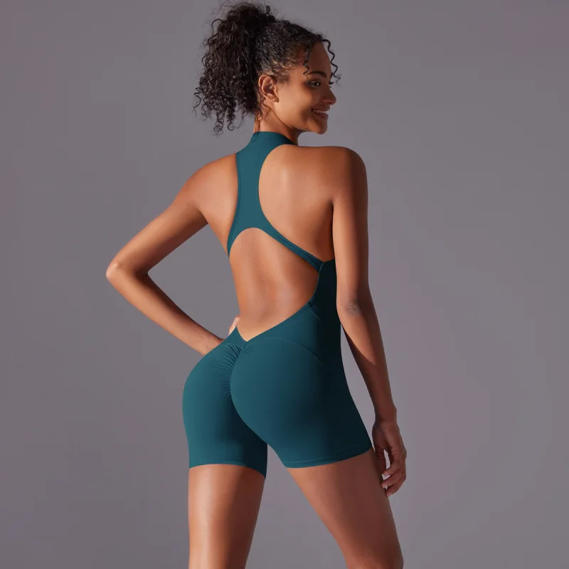 

Fashion High Intensity Exercise Back Yoga Bodysuit Zipper Nude Tight One-piece Fitness Wear Women