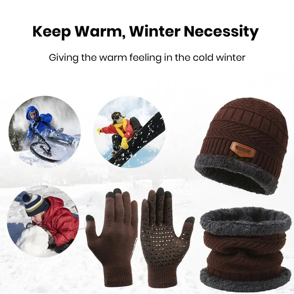 Beanie Gloves Scarf Set Winter Hat Scarf Gloves Set Knitted Warm Windproof Colorful Elastic Outdoor Cycling Cap Neck Warp Gloves