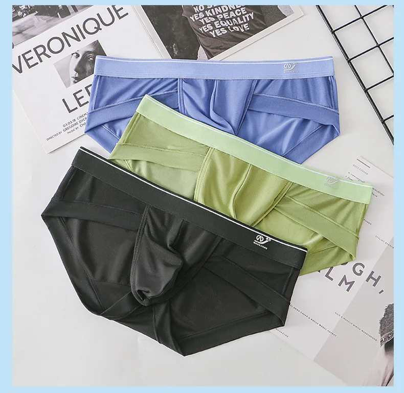 Sexy Men's boxer Ice screen hole cueca large convex breathable quick dry men's boxers solid color underpants men underwear new