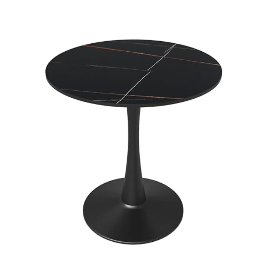 

24 Round Dining Table with Sintered Stone Top Modern Black Pedestal Base Mid-Century Cafe Table for Kitchen Dining Room Black