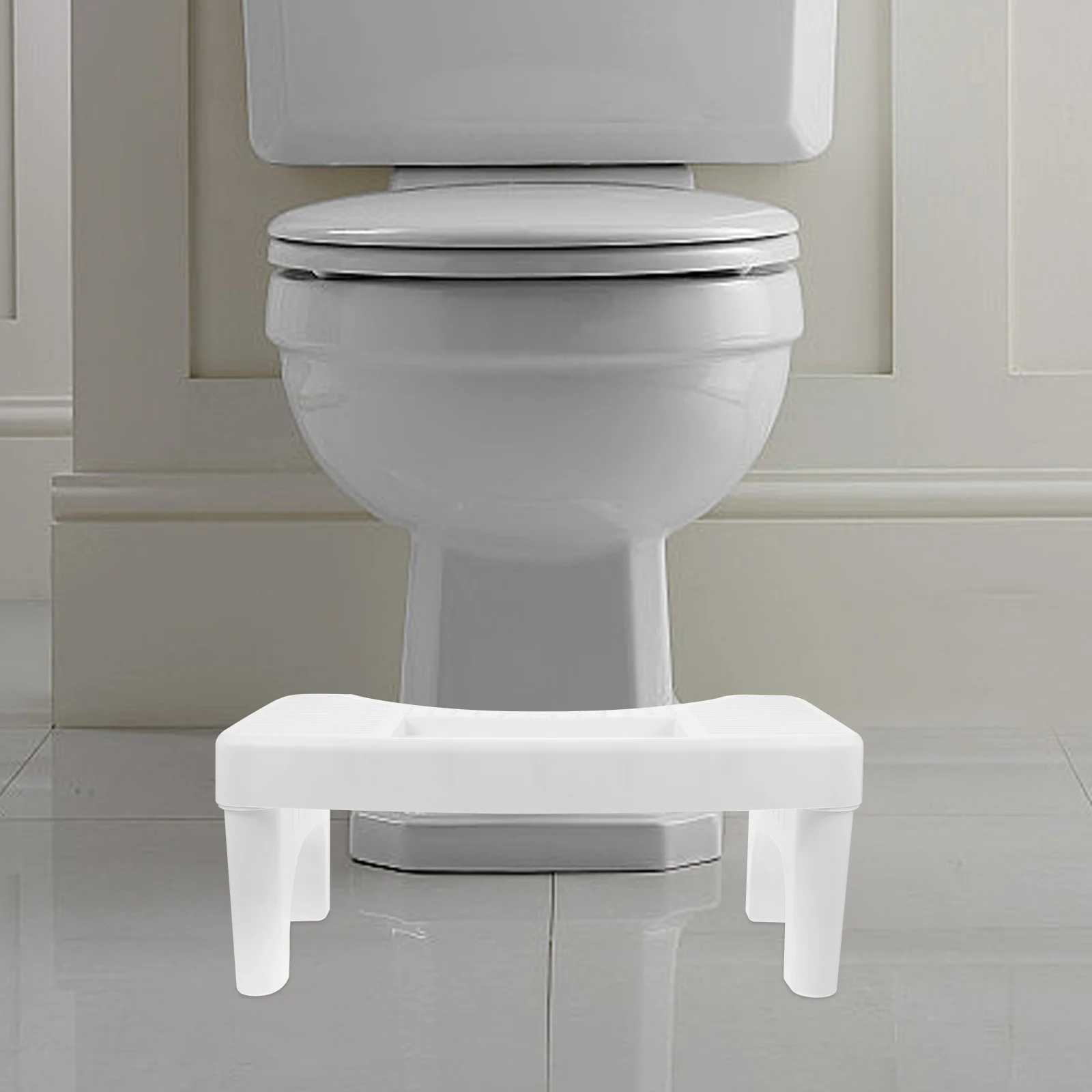 

Toilet Stool Pure White Durable PP Material Non-Slip Bathroom Footstool Multipurpose Seat Cushion Squat Stool for Adults