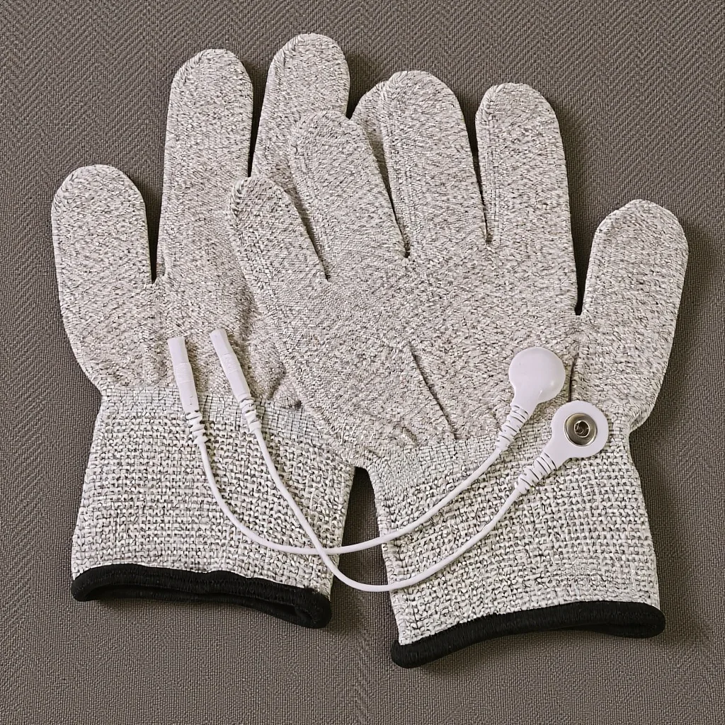 

1 пара проводящих перчаток, белые, серебряные волокна, дышащие впитывающие электротерапевтические перчатки для реабилитации рук, серые