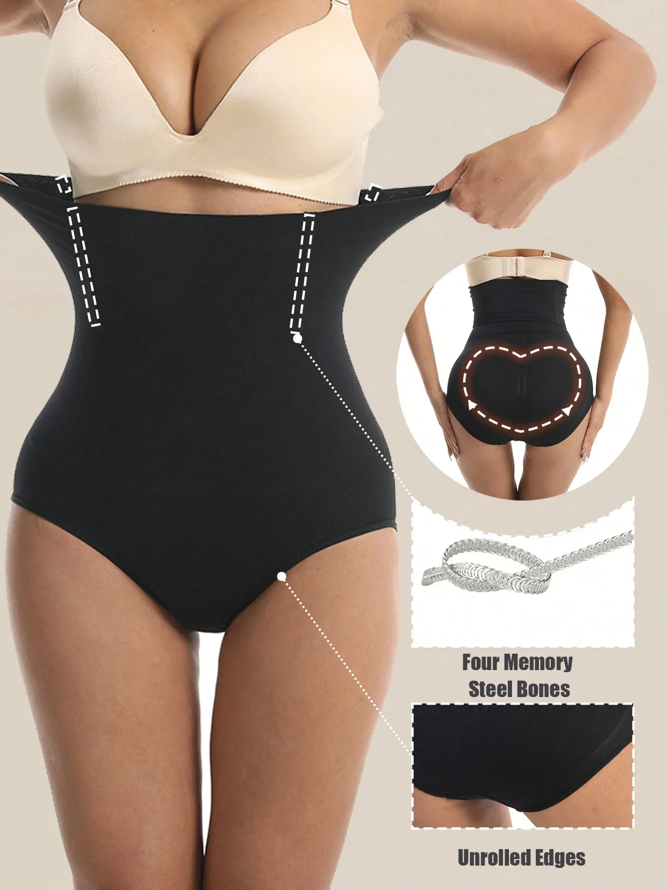 1 Stück Nahtlose High-Waist-Shaping-Höschen, schlankmachende Bauchkontrolle, Taillentrainer, Body Shaper Shorts, Shapewear für Damen – Detail 7