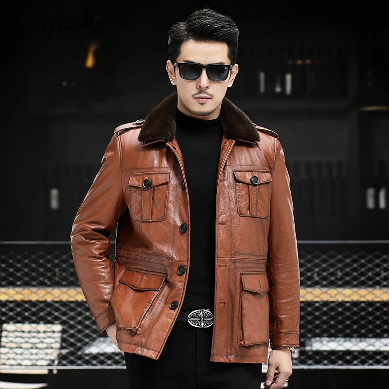 

Tcyeek масляный воск из воловьей кожи, пуховик из натуральной кожи, мужская теплая зимняя одежда, мужские пальто, новинка 2025, верхняя одежда Casaco Masculino