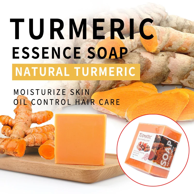 100g Turmeric Essential Oil Handmade Soap Face Wash Removal Acne Treatment Oil Control Moisturizing Whitening Soap Face Care